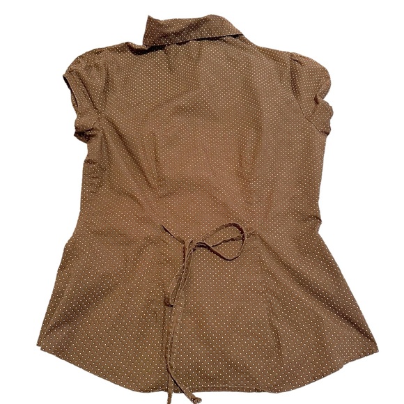 Y2K fang Brown polka dot blouse with ruffles and button-up front size large - Picture 2 of 14
